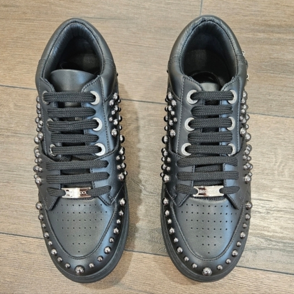 Jimmy Choo Miami Studded Black Leather Sneakers Size 39.5 Made in Italy
